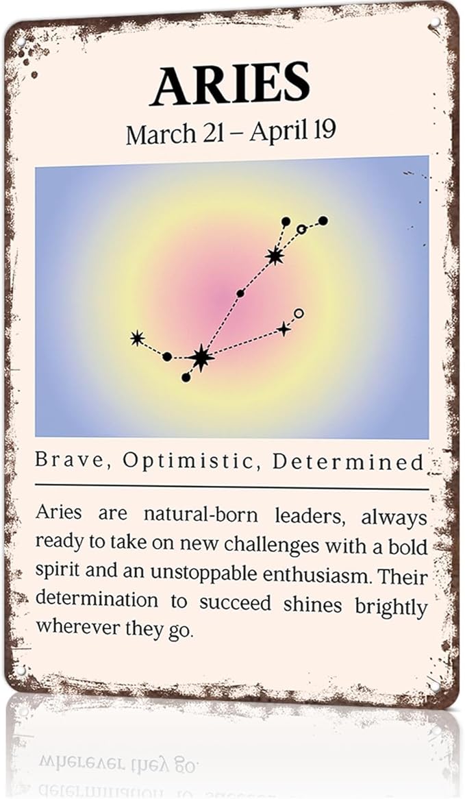 FANPOK Funny Vintage Metal Sign Aries Constellation Poster Wall Art for Home Living Room Office Bar Decor 8X12inch - Aries Poster for men