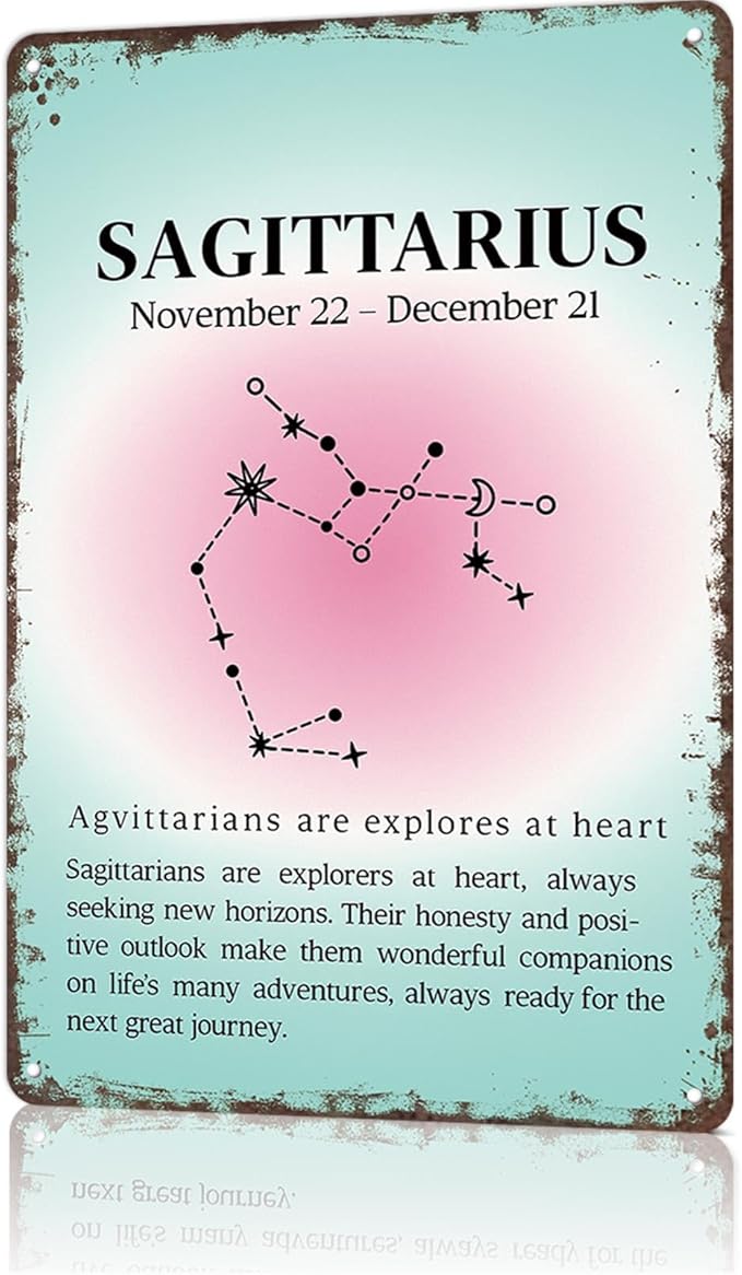 FANPOK Funny Vintage Metal Sign Sagittarius Constellation Poster Wall Art for Home Living Room Office Bar Decor 8X12inch - Sagittarius Home Decor for men