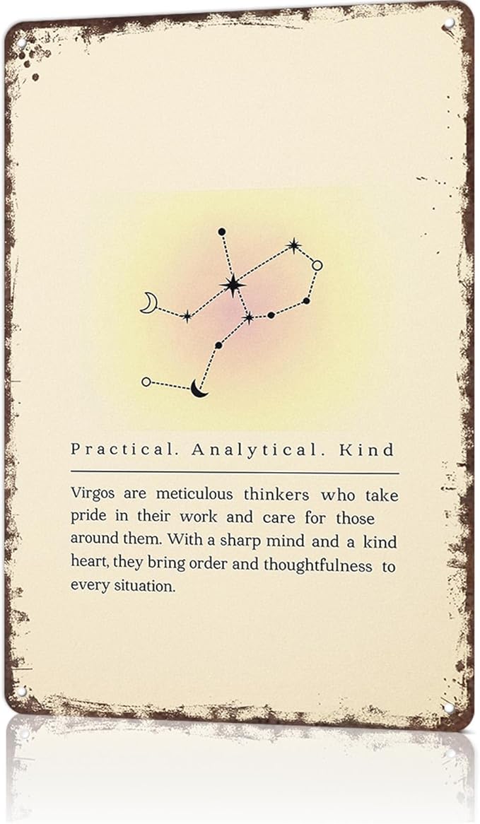 FANPOK Funny Vintage Metal Sign Virgo Constellation Poster Wall Art for Home Living Room Office Bar Decor 8X12inch - Virgo Poster for men