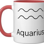 Aquarius Zodiac Symbol Minimal Astrology Sign Ceramic Mug, Red/White - Aquarius Mug for men