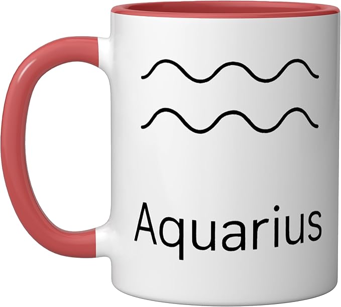 Aquarius Zodiac Symbol Minimal Astrology Sign Ceramic Mug, Red/White - Aquarius Mug for men