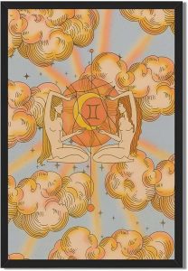 Framed Gemini Zodiac Sign Poster Canvas Print Art, Vintage Wall Art Painting, Boho Pictures, Trendy Home Decor, Art Print for Bedroom Decoration, Wall Decor Apartment (Black Framed,8L X12W) - Gemini Canvas for men