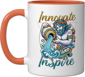 Zodiac Horoscope Aquarius Zodiac Sign Aquarius Ceramic Mug, Orange/White - Aquarius Mug for men
