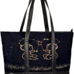 Zodic Sign Gemini Starry Sky Canvas Computer Bag for Women, 15.6 Inch Laptop Tote Bag with Leather Handle, Large Capacity Shoulder Work Bag for Office Business Travel School - Gemini Canvas for men