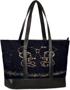 Zodic Sign Gemini Starry Sky Canvas Computer Bag for Women, 15.6 Inch Laptop Tote Bag with Leather Handle, Large Capacity Shoulder Work Bag for Office Business Travel School - Gemini Canvas for men