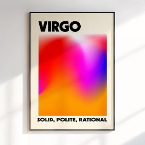 Virgo Zodiac Wall Art Print featuring a vibrant gradient abstract design and a stylish astrology gift for home decor in living rooms and bedrooms - Virgo Poster for men