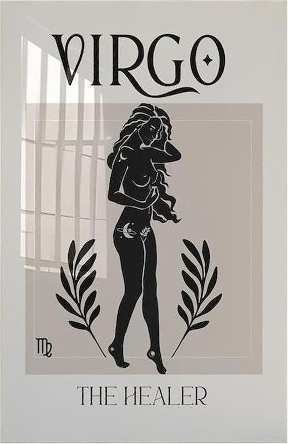 Virgo Zodiac Goddess Wall Art Poster printable celestial sun sign artwork featuring Virgo and The Healer motif for home, office, or bedroom decor - Virgo Poster for men
