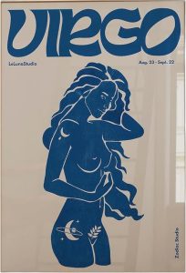 Blue retro Virgo wall art poster, printable minimalist astrology Virgo print, digital download, zodiac decor for living room, modern wall art - Virgo Poster for men