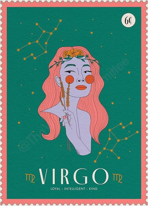 Virgo zodiac art print featuring a celestial illustration, a decorative poster for wall decor with Virgo constellation design, astrology wall art for living room or bedroom - Virgo Poster for men