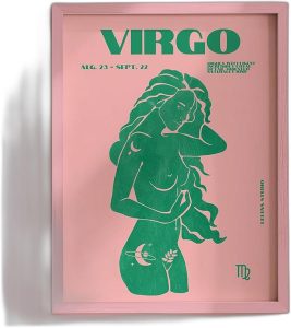 Pink and green Virgo wall art poster featuring a maximalist zodiac illustration, astrology decor, printable instant download for modern bedrooms and living spaces - Virgo Poster for men
