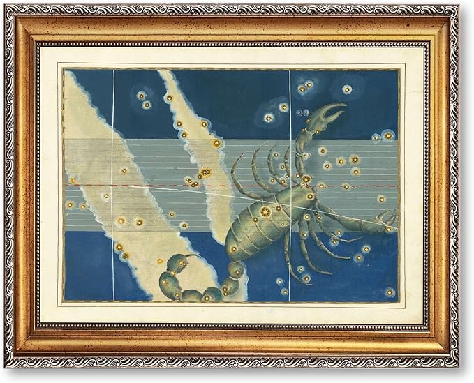 Vintage Framed Zodiac Constellation Scorpio Canvas Print Oil Paintings Reproduction World Classics Artwork Poster, Painting, Pictures, Wall Decor Aesthetic Home Decor for Living Room Dorm Room Office (Retro Framed,12L"x16W") - Scorpio Canvas for men