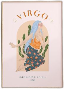 Virgo Zodiac Wall Art Print, Astrology Star Sign Poster for Home Decor, Virgo Gift Idea, Illustrated Horoscope Poster with Peach Background and Florals - Virgo Poster for men