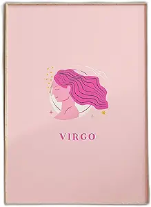 Virgo Zodiac Print Poster Pink Wall Art featuring Virgo symbol and female silhouette, Astrology Star Sign Gift for Her Bedroom Decor - Virgo Poster for men
