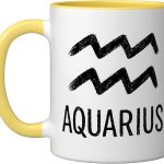 Aquarius Chalk Zodiac Graphic Ceramic Mug, Yellow/White - Aquarius Mug for men
