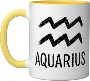 Aquarius Chalk Zodiac Graphic Ceramic Mug, Yellow/White - Aquarius Mug for men