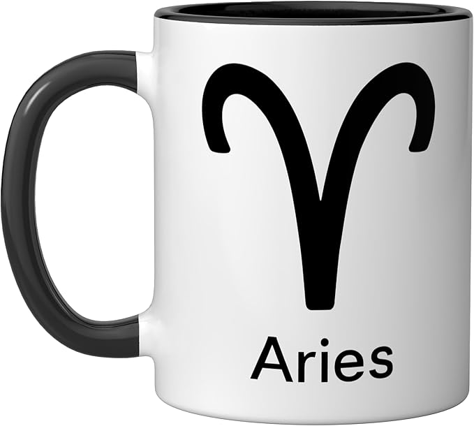 Aries Zodiac Symbol White Minimal Sign Ceramic Mug, Black/White - Aries Mug for men