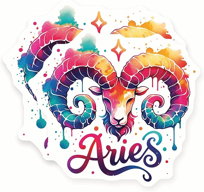 Aries Stickers - Watercolor Zodiac Sign - Astrology Stickers - Star Sign - 2 Pack 5" Wide Design - Adheres to Laptops, Tumblers, and More – Made in The USA - AQS8966 - Aries Sticker for men