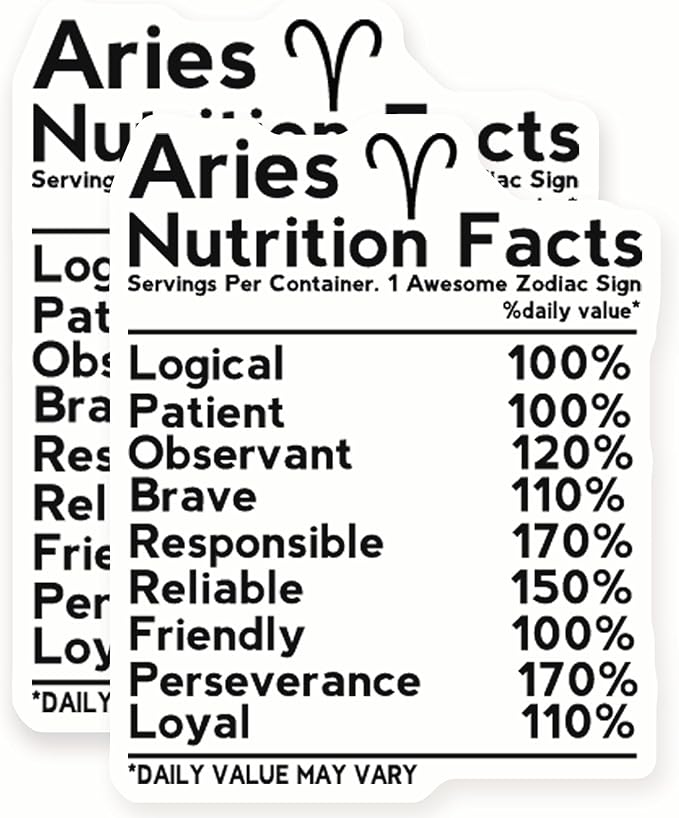 Aries Zodiac Sign Stickers - Nutrition Facts Chart - Horoscope Astrology - 2 Pack 5" Wide Design - Adheres to Laptops, Tumblers, and More – Made in The USA - AQS9239 - Aries Sticker for men