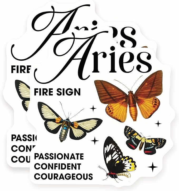 Aries Stickers - Zodiac Sign Sticker - Fire Sign - Butterfly - Astrology Stickers - 2 Pack 5" Wide Design - Adheres to Laptops, Tumblers, and More – Made in The USA - AQS9926 - Aries Sticker for men