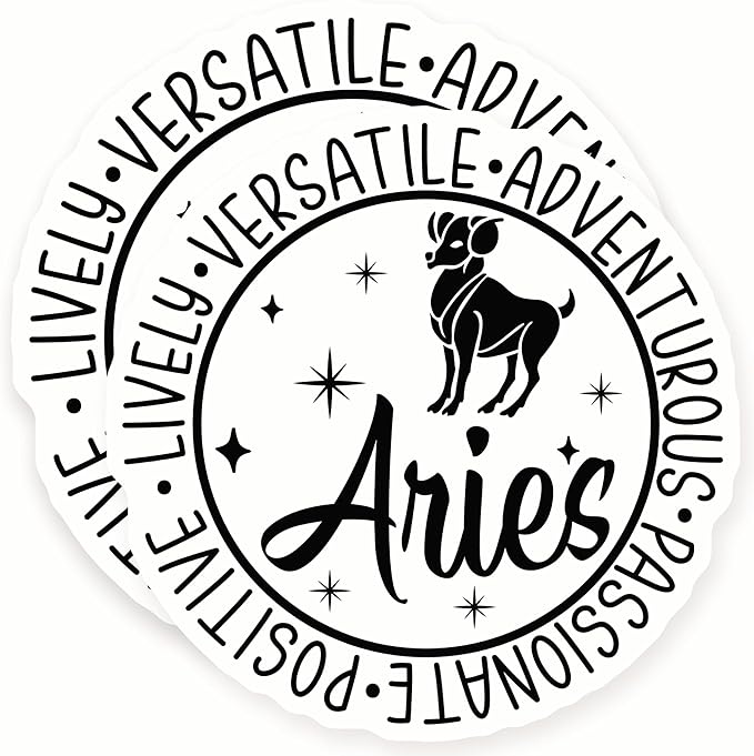 Aries Stickers - Zodiac Sign Sticker - Astrology Gift Idea - Ram Symbol Stickers - 2 Pack 5" Wide Design - Adheres to Laptops, Tumblers, and More – Made in The USA - AQS9494 - Aries Sticker for men