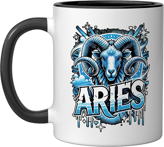 Aries Zodiac Sign Star Astrology Birthday Horoscope Ceramic Mug, Black/White - Aries Mug for men
