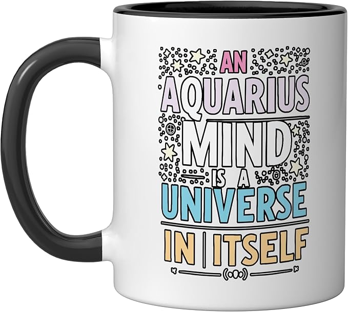 Aquarius Zodiac Sign Star Astrology Birthday Horoscope Ceramic Mug, Black/White - Aquarius Mug for men