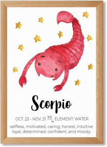 Framed Scorpio Zodiac Sign Canvas Print Art Cute Wall Art Painting Pictures Minimalist Aesthetic Art Print Home Decor Wall Decoration for Living Room Bedroom (Wood Framed,12L x16W) - Scorpio Canvas for men
