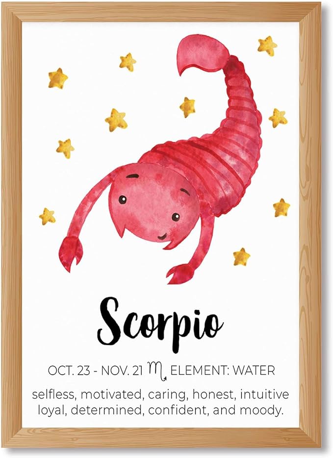 Framed Scorpio Zodiac Sign Canvas Print Art Cute Wall Art Painting Pictures Minimalist Aesthetic Art Print Home Decor Wall Decoration for Living Room Bedroom (Wood Framed,12L x16W) - Scorpio Canvas for men