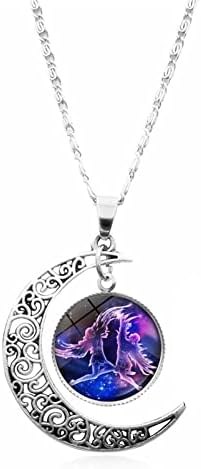 Zodiac Sign Timeless Gemstone Necklace Silver Moon Pendant Necklace Jewelry Birthday Gift for Women Men - Aries Necklace for men