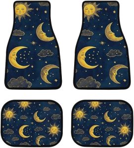 4 Piece Full Set Sun Moon Boho Astrology Car Mat Set Universal Fit Most Cars Trucks, Non Slip Backing Carpet Floor Mats Car Decoration - Virgo Car Floor Mat for men