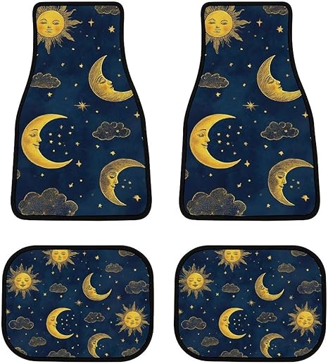 4 Piece Full Set Sun Moon Boho Astrology Car Mat Set Universal Fit Most Cars Trucks, Non Slip Backing Carpet Floor Mats Car Decoration - Virgo Car Floor Mat for men