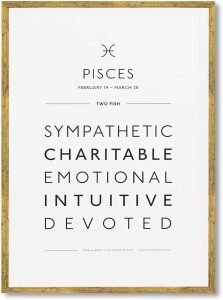 Framed Pisces Zodiac Sign Canvas Print Art Minimalist Aesthetic Wall Art Painting Exquisite Pictures for Office Wall Decoration Trendy Art Print Dorm Room Decor (Gold Framed,12L x16W) - Pisces Canvas for men