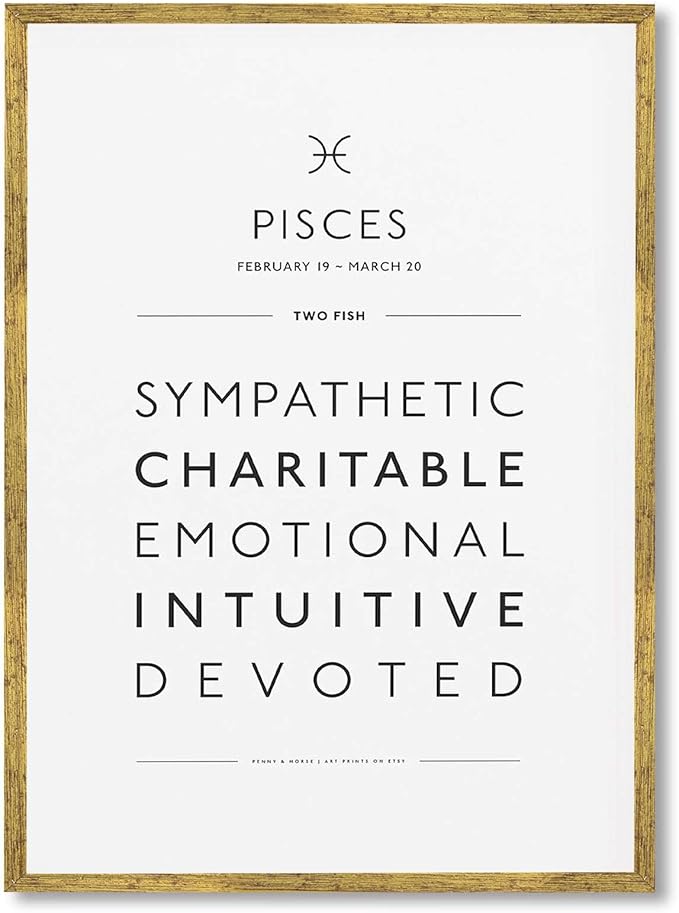 Framed Pisces Zodiac Sign Canvas Print Art Minimalist Aesthetic Wall Art Painting Exquisite Pictures for Office Wall Decoration Trendy Art Print Dorm Room Decor (Gold Framed,12L x16W) - Pisces Canvas for men