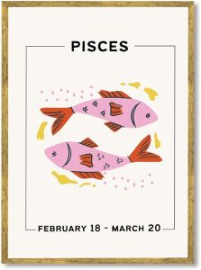 Framed Pisces Zodiac Sign Canvas Print Art Cute Poster Modern Painting Pictures Wall Decor Wall Decoration Art Print for Living Room Bedroom Apartment Home Decor (Gold Framed,12L x16W) - Pisces Canvas for men