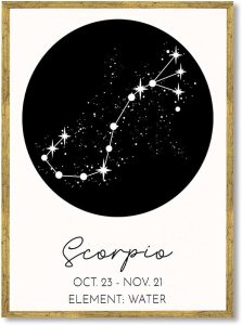Framed Scorpio Zodiac Sign Poster Canvas Print Art Modern Pictures Wall Art Painting Elegant Wall Decor Art Print Home Decor Living Room Bedroom (Gold Framed,12L x16W) - Scorpio Canvas for men