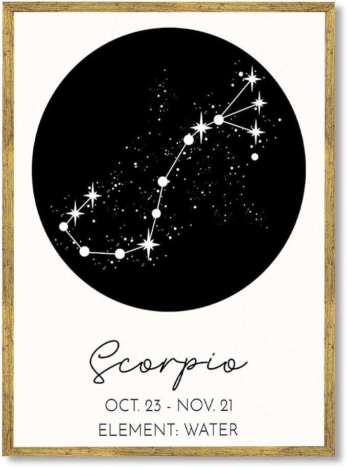 Framed Scorpio Zodiac Sign Poster Canvas Print Art Modern Pictures Wall Art Painting Elegant Wall Decor Art Print Home Decor Living Room Bedroom (Gold Framed,12L x16W) - Scorpio Canvas for men