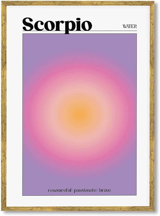 Framed Scorpio Zodiac Sign Poster Canvas Print Art Modern Wall Art Painting Pictures Trendy Home Decor Wall Decoration for Living Room Bedroom Dorm Room (Gold Framed,12L x16W) - Scorpio Canvas for men