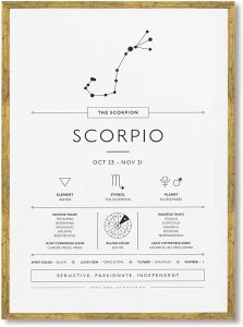 Framed Scorpio Zodiac Sign Poster Canvas Print Art Minimalist Aesthetic Wall Art Trendy Painting Pictures Wall Decor for Living Room Dorm Room Decoration (Gold Framed,12L x16W) - Scorpio Canvas for men