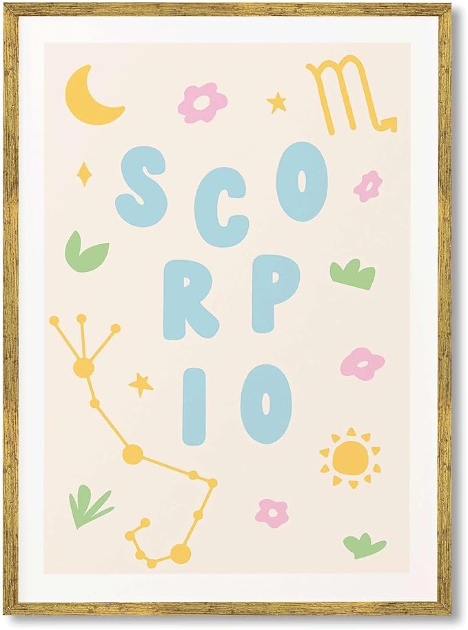 Framed Zodiac Scorpio Canvas Print Art Boho Wall Art Painting Cute Art Print Pictures Trendy Wall Decor Home Decor Living Room Dorm Room Decoration (Gold Framed,12L x16W) - Scorpio Canvas for men