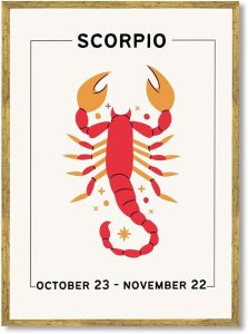 Framed Scorpio Zodiac Poster Canvas Print Art Boho Wall Art Painting Trendy PicturesElegant Wall Decor for Living Room Dorm Room Art Print Decoration (Gold Framed,12L x16W) - Scorpio Canvas for men
