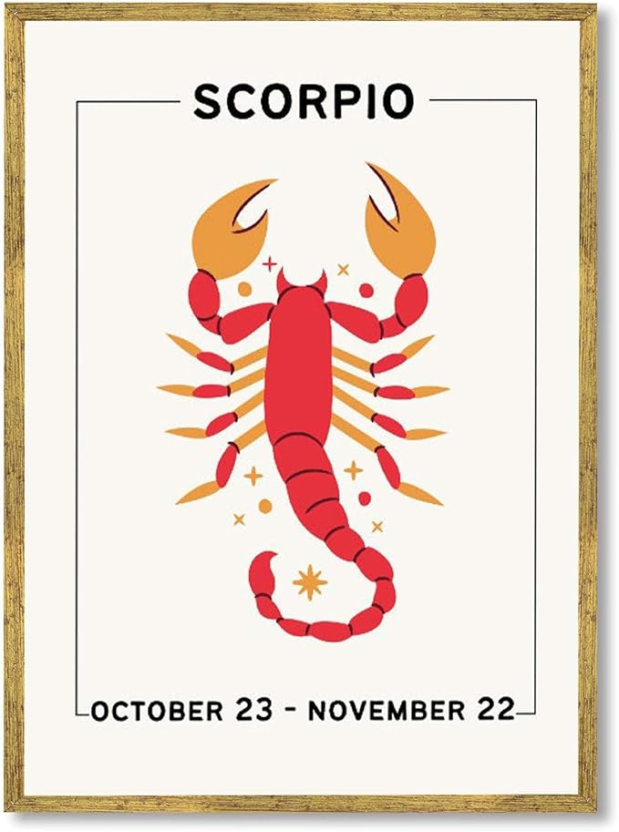 Framed Scorpio Zodiac Poster Canvas Print Art Boho Wall Art Painting Trendy PicturesElegant Wall Decor for Living Room Dorm Room Art Print Decoration (Gold Framed,12L x16W) - Scorpio Canvas for men