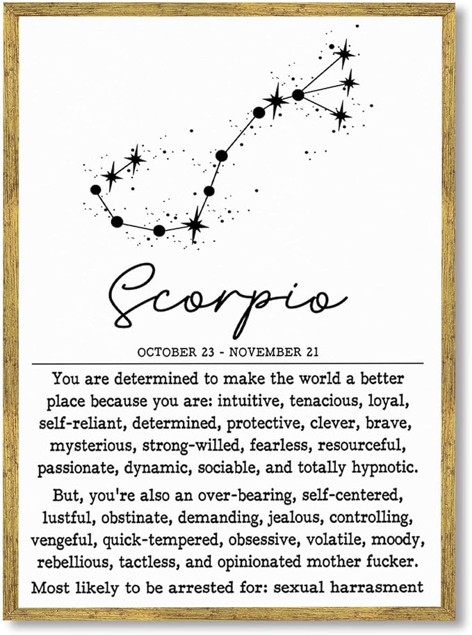 Framed Scorpio Zodiac Sign Poster Canvas Print Art Minimalist Aesthetic Wall Art Painting Trendy Exquisite Wall Decor Pictures for Dorm Room Bedroom Home Decor Art Print (Gold Framed,12L x16W) - Scorpio Canvas for men