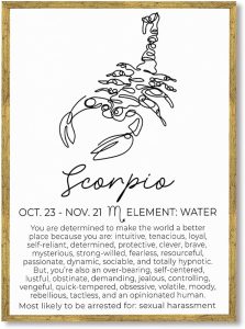 Framed Scorpio Zodiac Sign Canvas Print Art Minimalist Aesthetic Wall Art Painting Pictures Trendy Wall Decor Elegant Home Decor for Bedroom Dorm Room Apartment Decoration (Gold Framed,12L x16W) - Scorpio Canvas for men