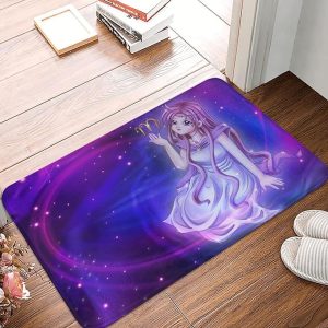 Manga Style Illustration of Zodiac Sign On Cosmic Background, Virg Front Door Floor Mats Entrance Doormat Kitchen Bedroom Carpets Rug Decor 16x24in - Virgo Car Floor Mat for men