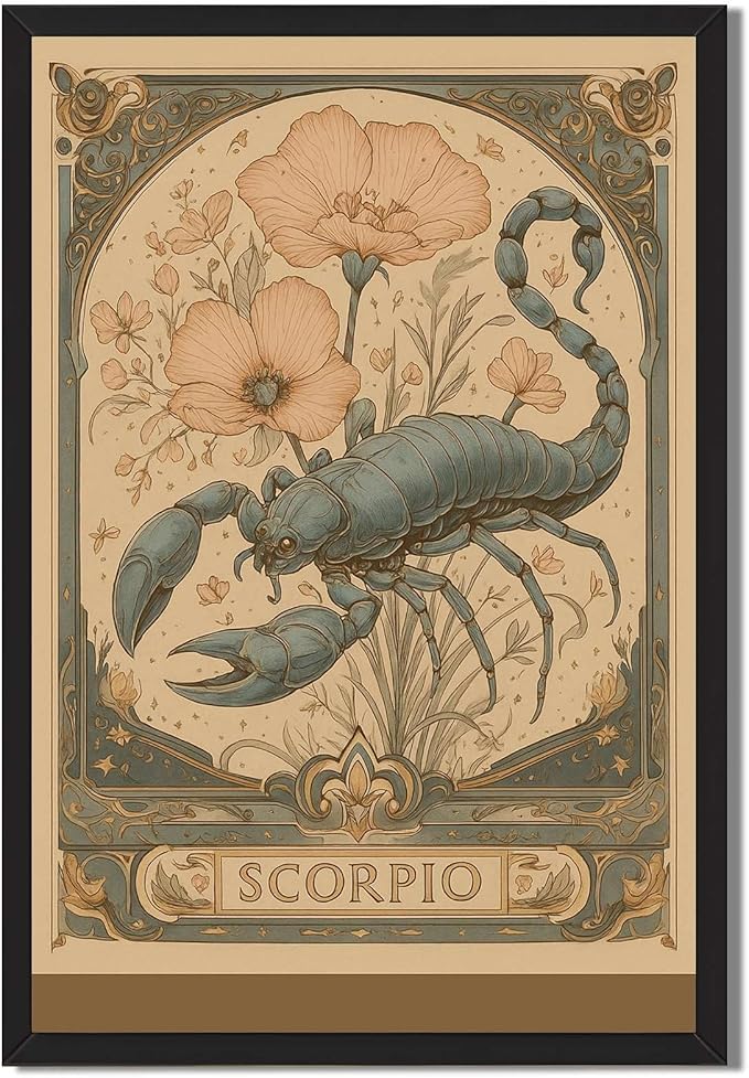Framed Scorpio Zodiac Sign Poster Canvas Print Art, Vintage Painting Pictures, Wall Decor, Elegant Wall Art, Decoration for Living Room, Bedroom, Art Print, Dorm Room. (Black Framed,12L X16W) - Scorpio Canvas for men