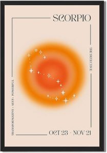 Framed Scorpio Constellation Canvas Print Art, Modern Wall Art Painting, Elegant Art Print, Pictures Wall Decor, Home Decor for Living Room, Bedroom, Office Decoration. (Black Framed,8L X12W) - Scorpio Canvas for men