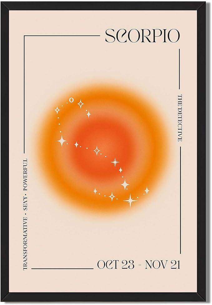 Framed Scorpio Constellation Canvas Print Art, Modern Wall Art Painting, Elegant Art Print, Pictures Wall Decor, Home Decor for Living Room, Bedroom, Office Decoration. (Black Framed,8L X12W) - Scorpio Canvas for men