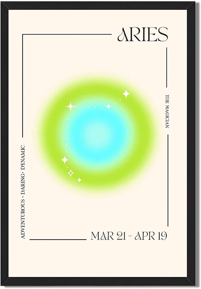 Framed: Aries Zodiac Sign Poster Canvas Print Art, Modern Wall Art, Trendy Painting, Pictures, Minimalist Aesthetic Wall Decor, Elegant Art Print, Decoration, Bedroom, Dorm Room (Black Framed,12L"X16W") - Aries Canvas for men