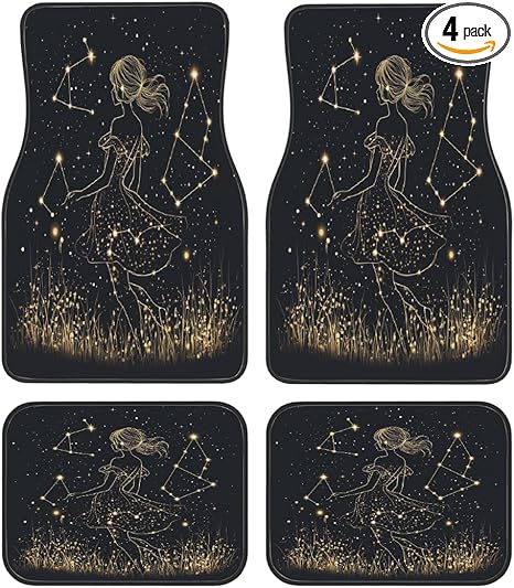 Car Floor Mats Non Slip Vehicle Front Rear Carpet Rugs Waterproof Universal Fit for SUV Van Truck Sedans,Virgo Zodiac Starry Sky Girl,Set of 4 - Virgo Car Floor Mat for men