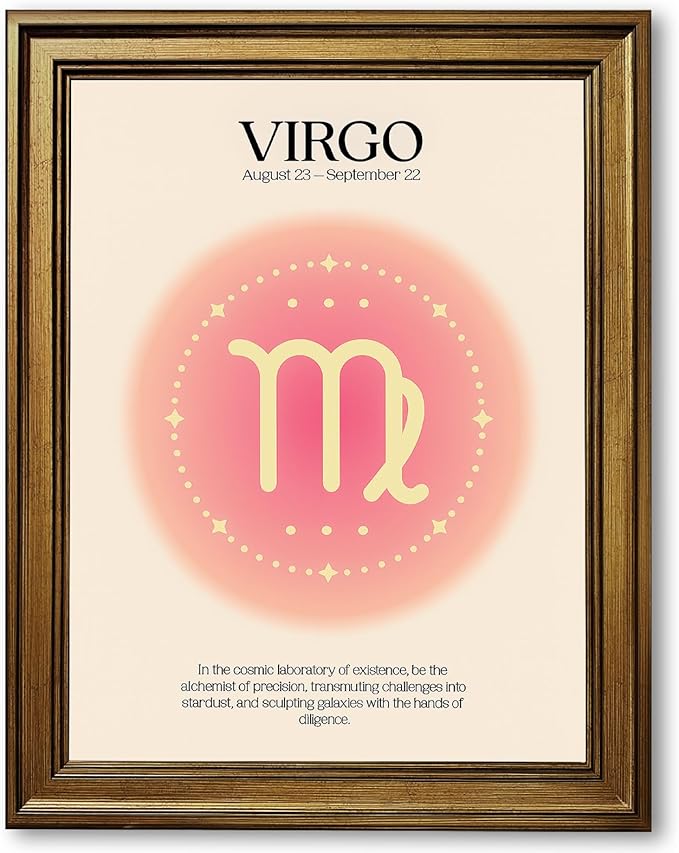 Framed Virgo Zodiac Sign Poster Canvas Print Art Modern Wall Art Painting Pictures Art Print Cute Elegant Dorm Room Decor Wall Decoration Living Room Home Decor (Retro Framed,12L x16W) - Virgo Poster for men